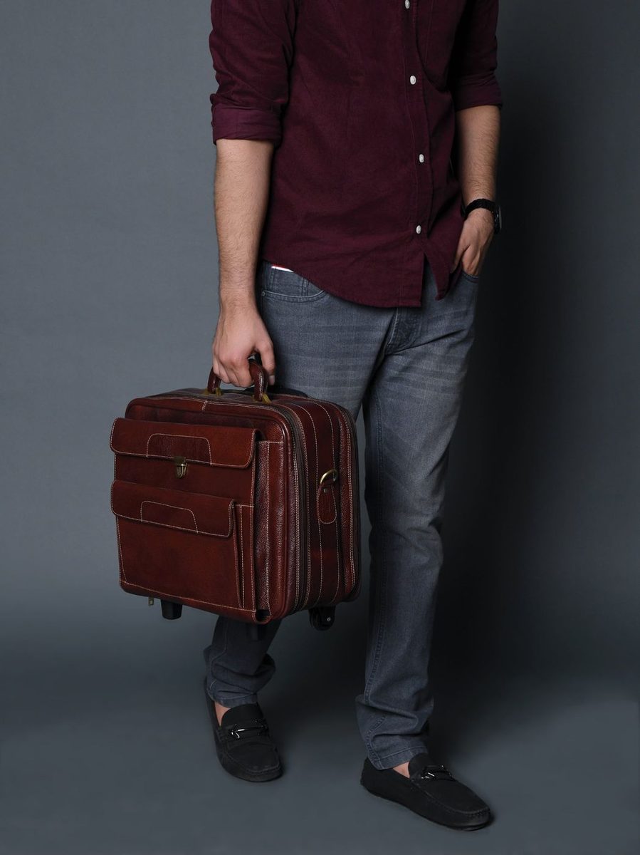 Wanderer Leather Trolly Suitcase Bag thumbnail 5