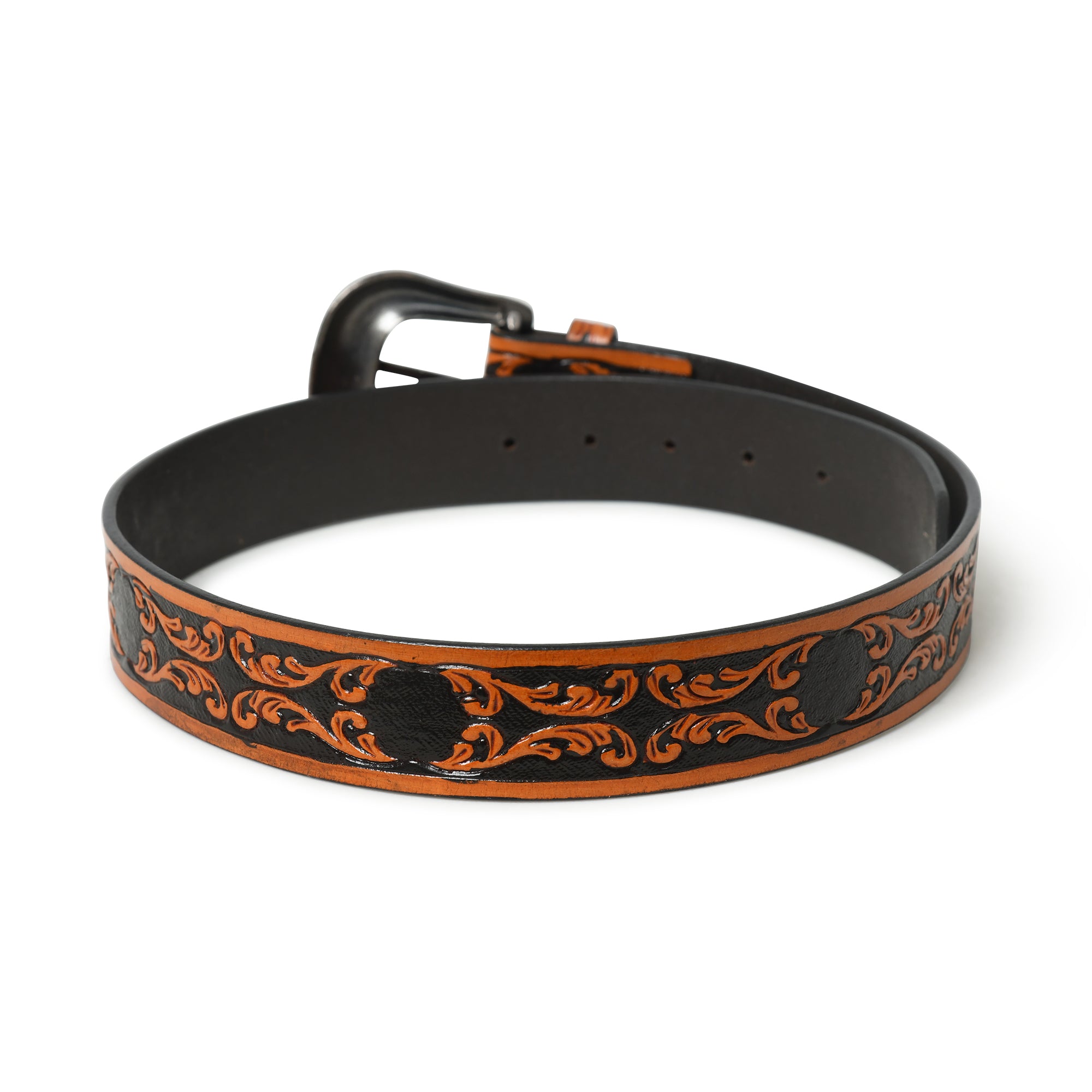 Western Cowboy Leather Belt - Black & Brown thumbnail 29