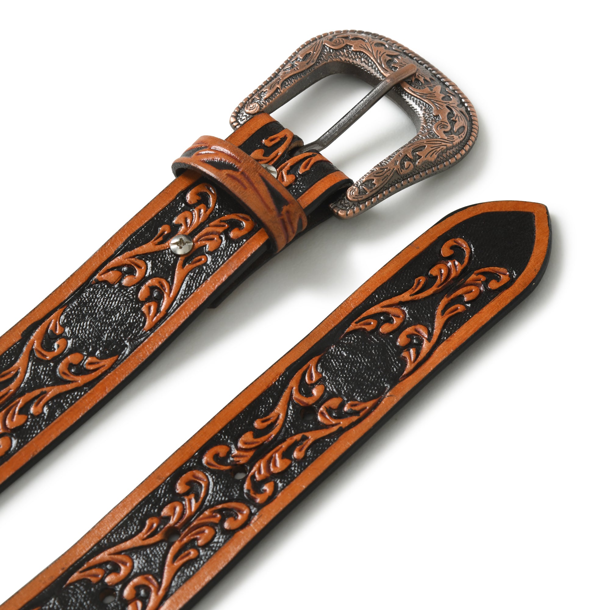 Western Cowboy Leather Belt - Black & Brown thumbnail 46