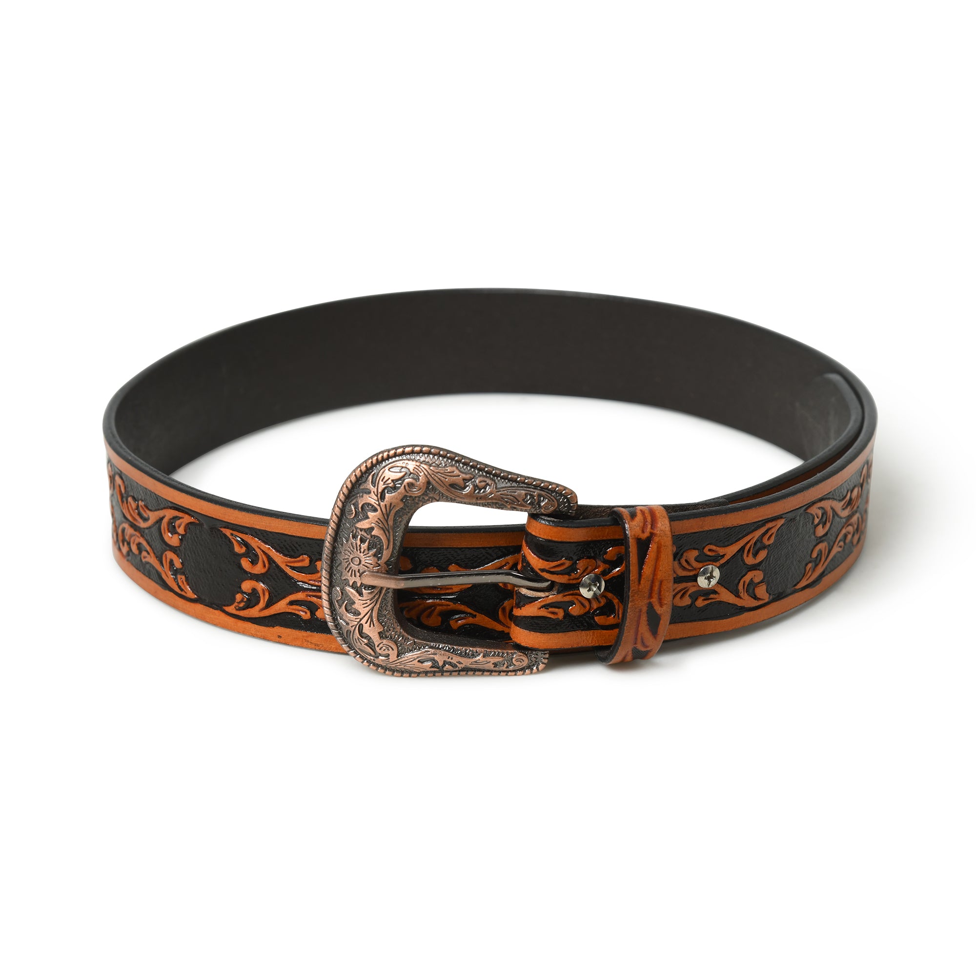 Western Cowboy Leather Belt - Black & Brown thumbnail 9