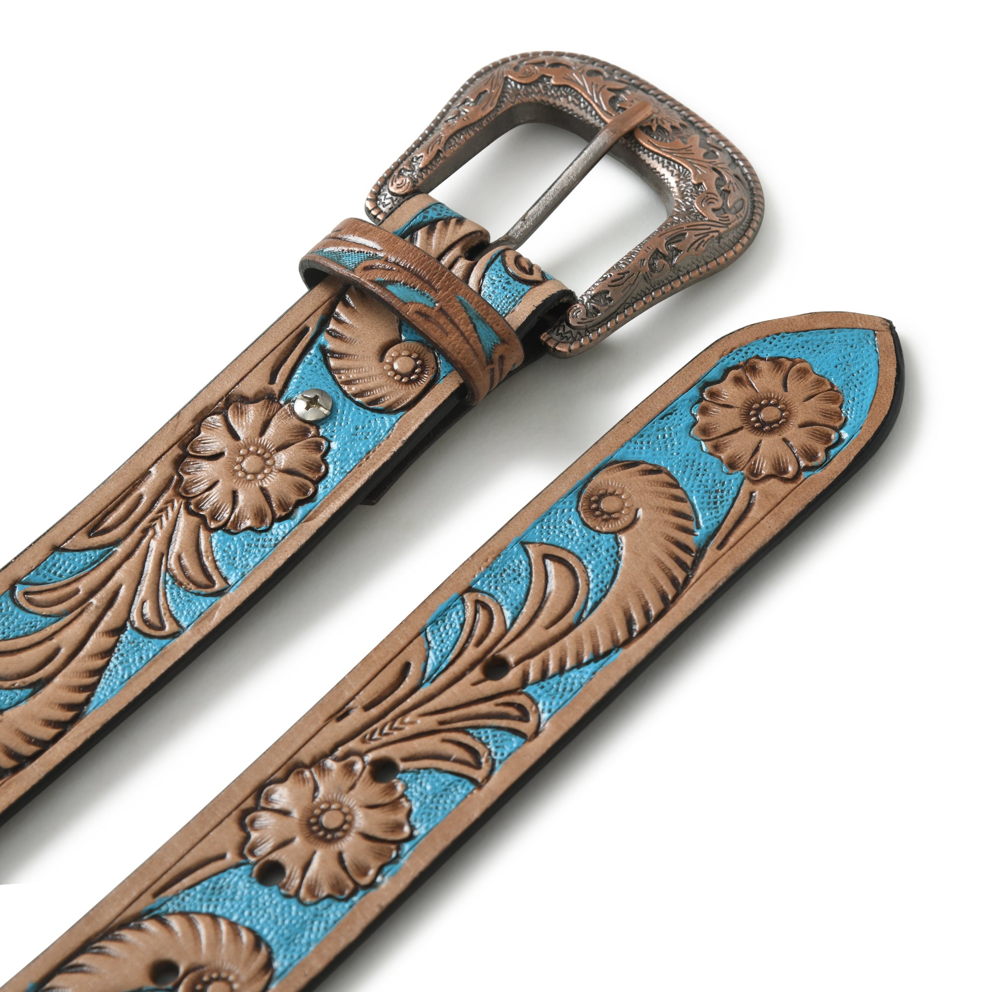 Western Cowboy Leather Belt - Blue & Brown thumbnail 29