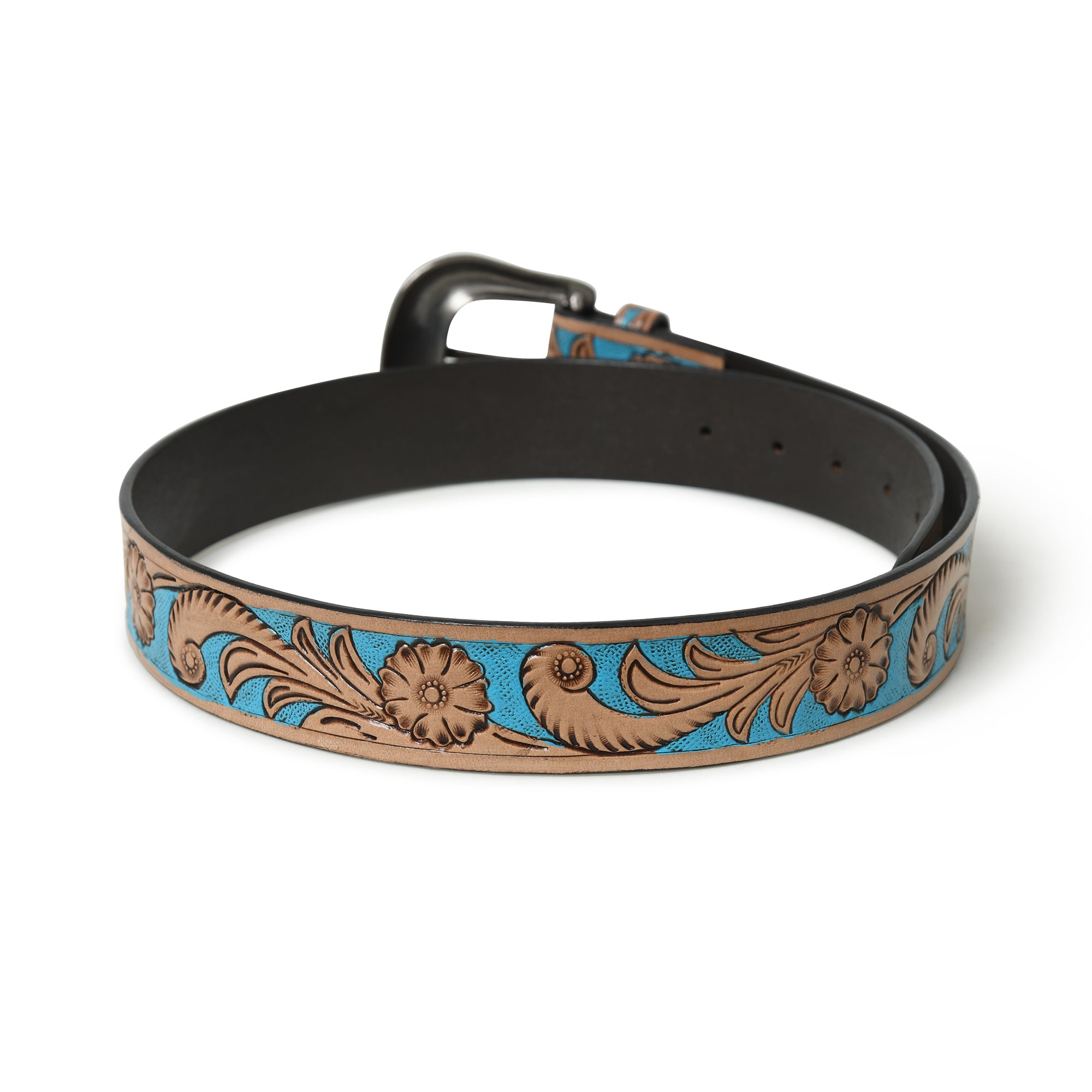 Western Cowboy Leather Belt - Blue & Brown thumbnail 4