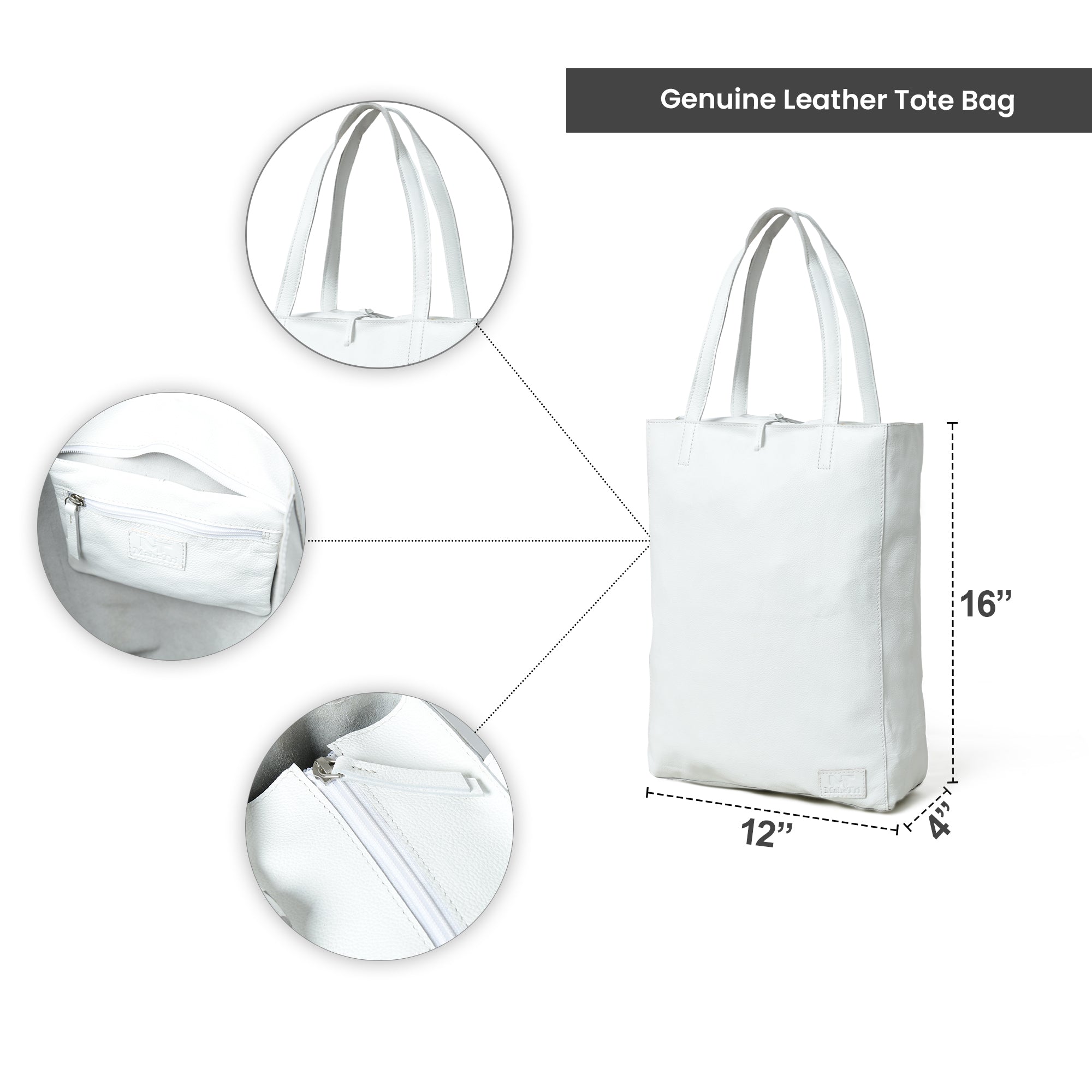 White Leather Shoulder Tote Bag thumbnail 11