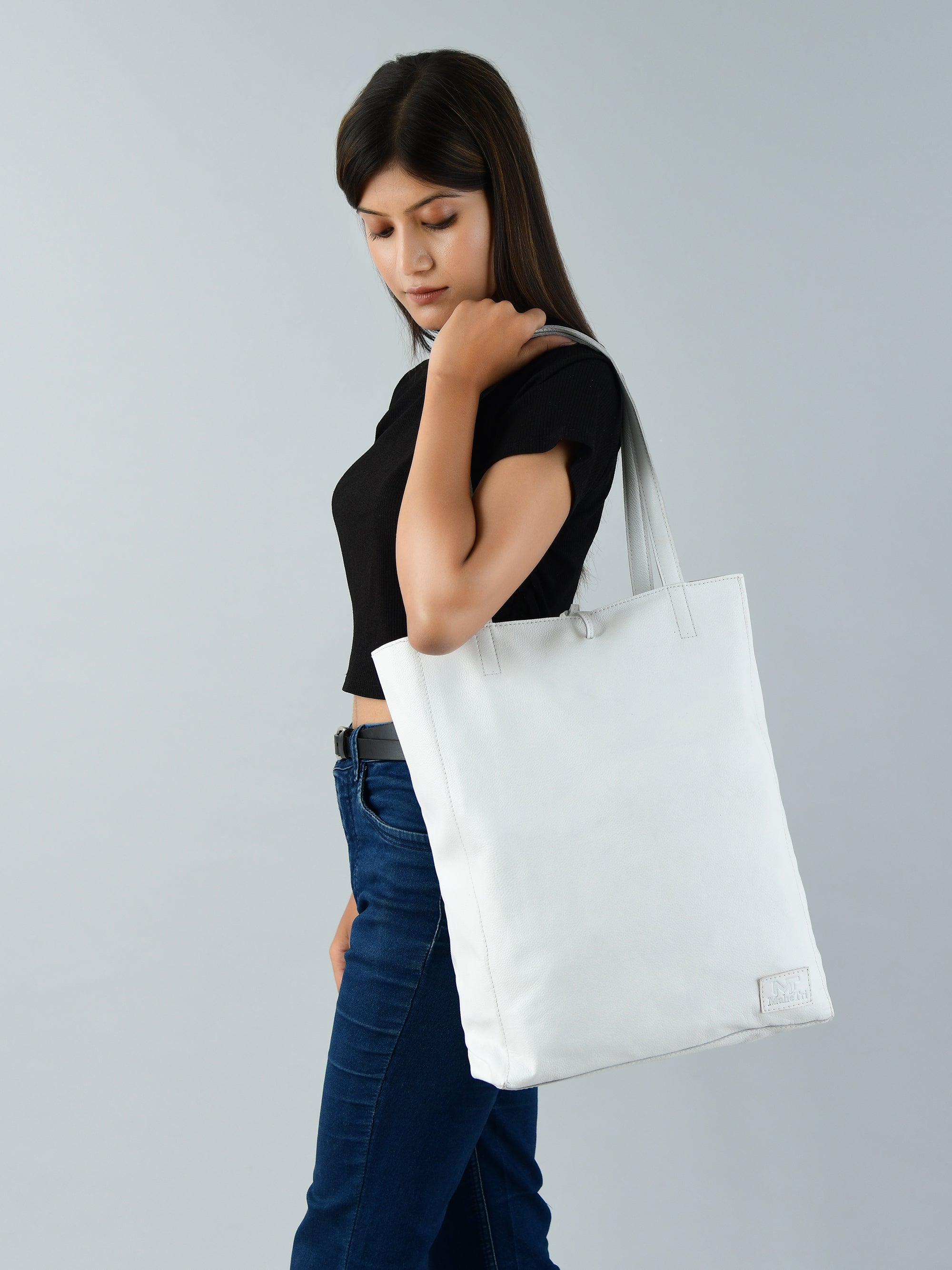 White Leather Shoulder Tote Bag thumbnail 2