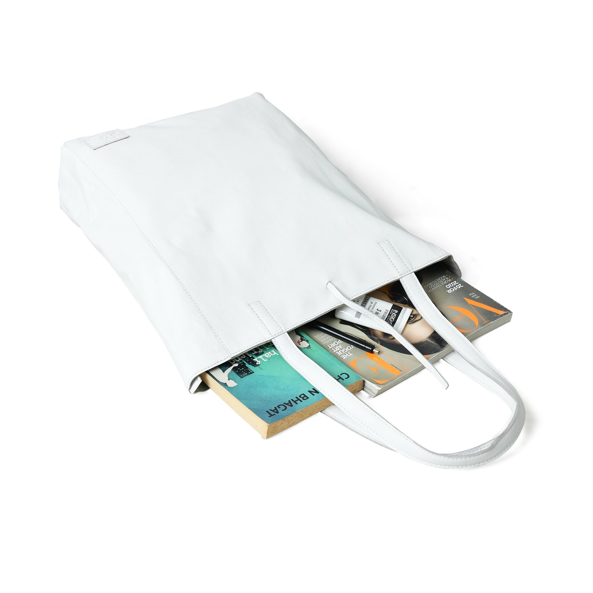 White Leather Shoulder Tote Bag thumbnail 8
