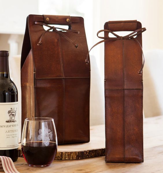 Wine Carrier. For 2 Bottles Leather Wine Tote. Wine Holder. Engraved Wine Tote. Leather bottle holder thumbnail 2