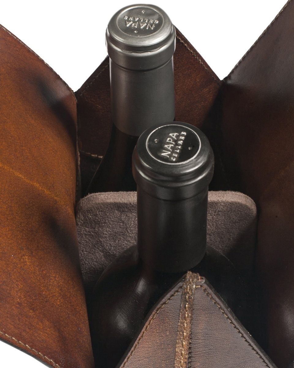 Wine Carrier. For 2 Bottles Leather Wine Tote. Wine Holder. Engraved Wine Tote. Leather bottle holder thumbnail 4