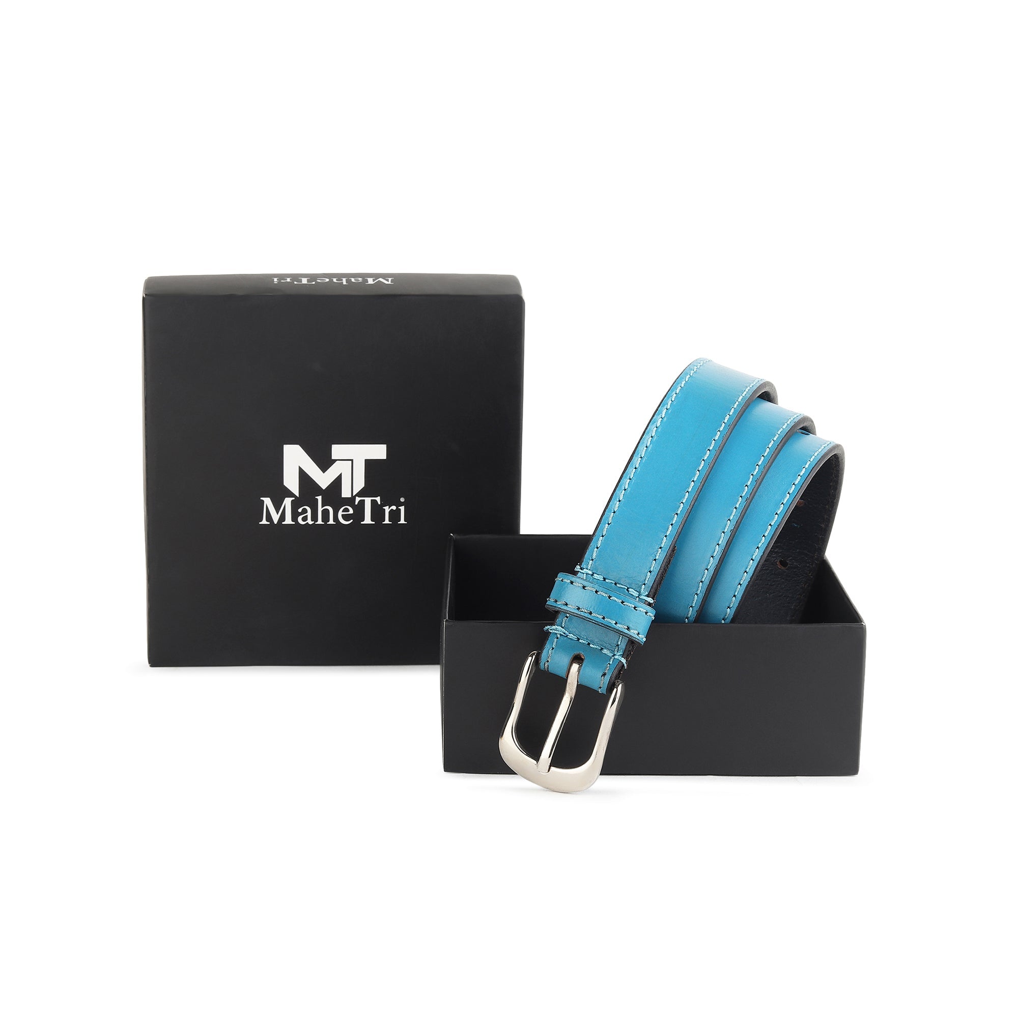 Women's Slim Leather Belt - Blue