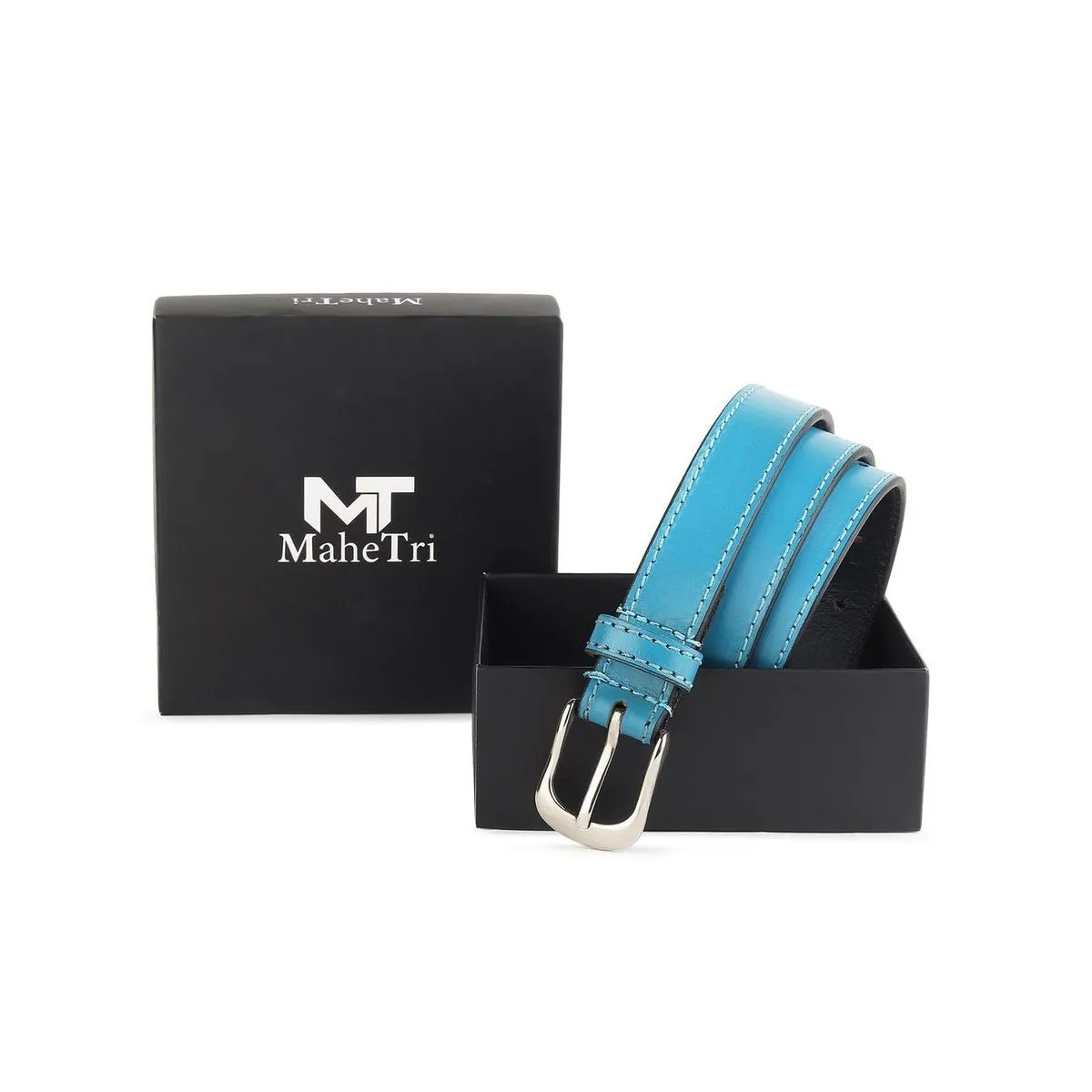 Women's Slim Leather Belt - Blue