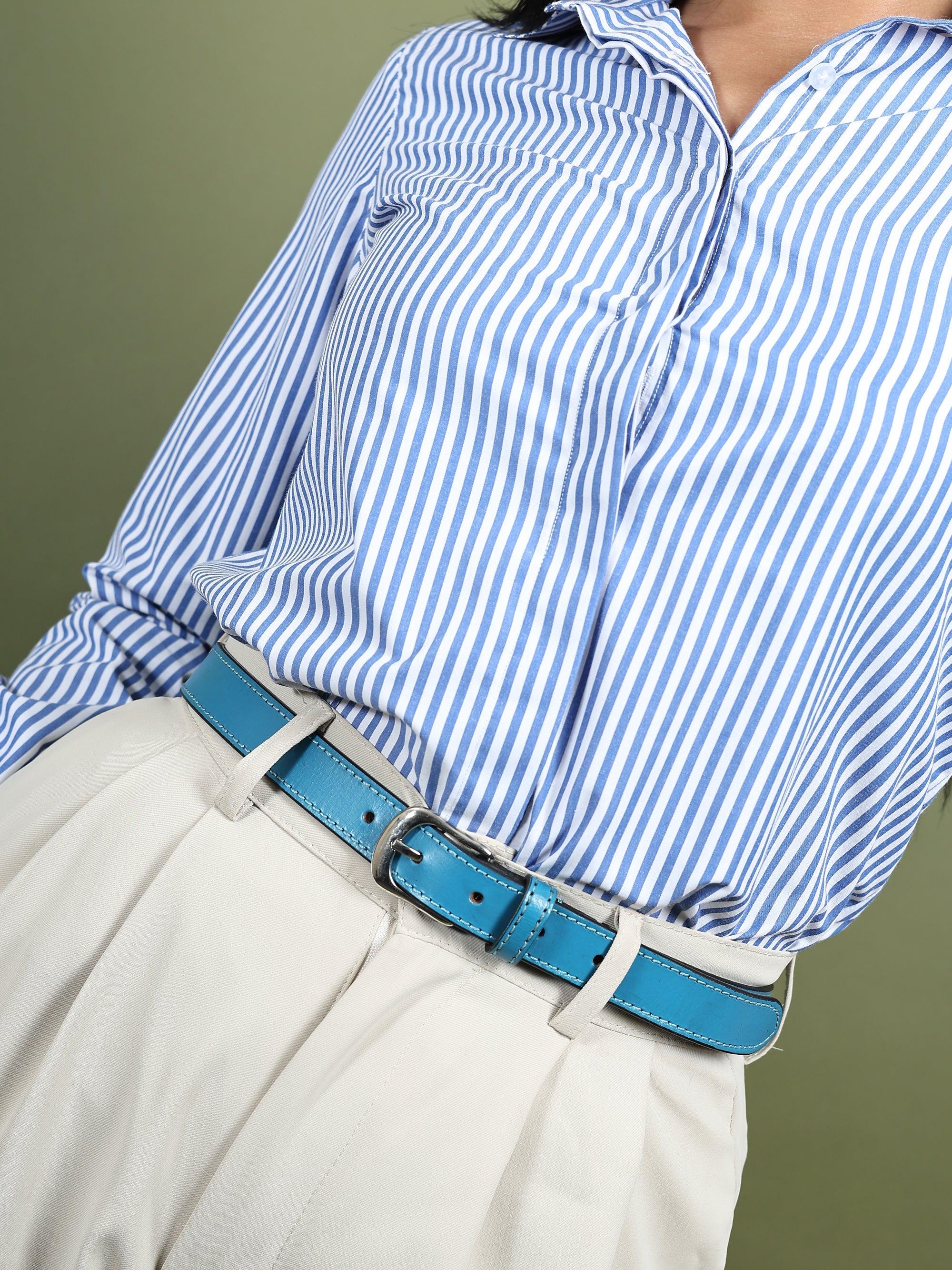Women's Slim Leather Belt - Blue thumbnail 3