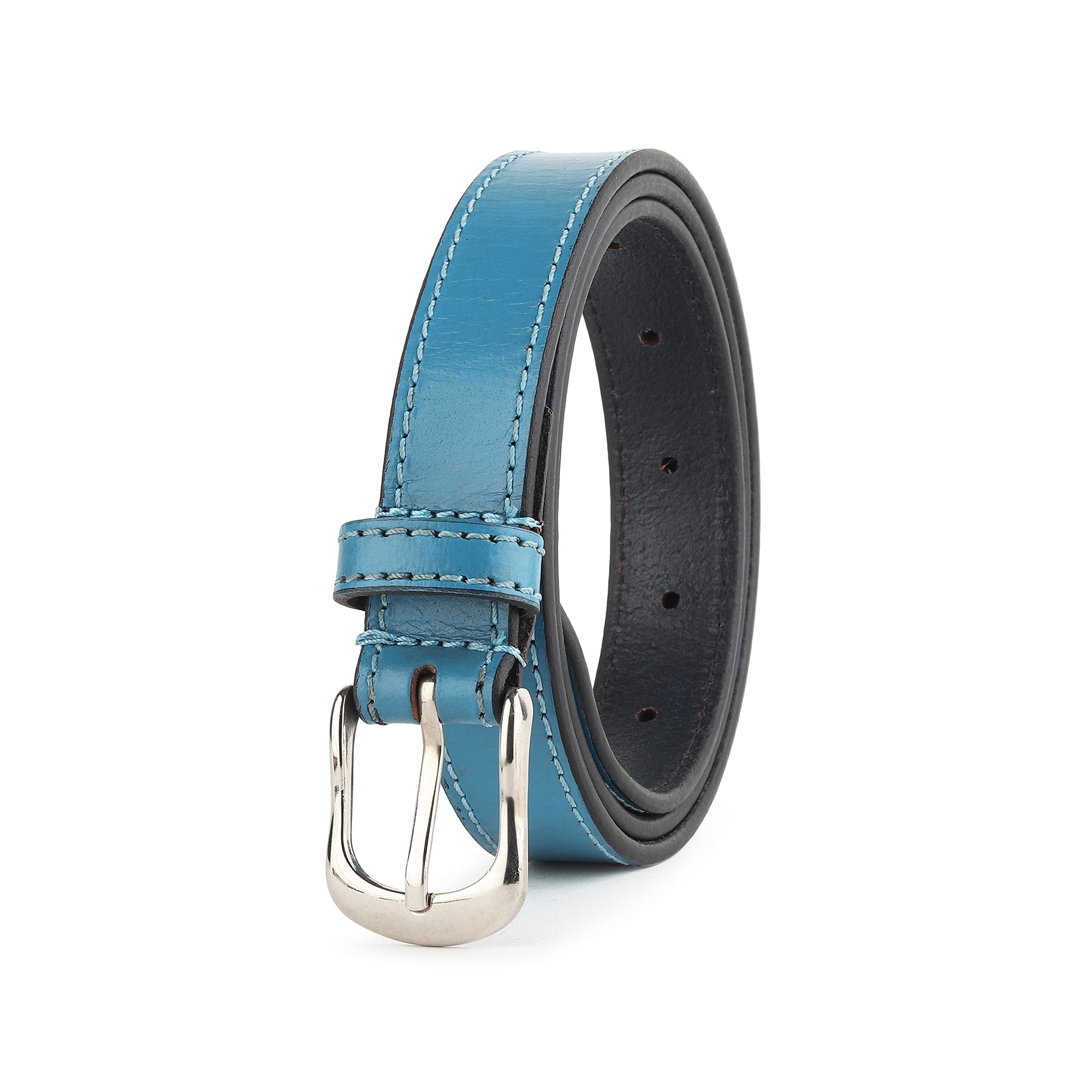 Women's Slim Leather Belt - Blue thumbnail 30