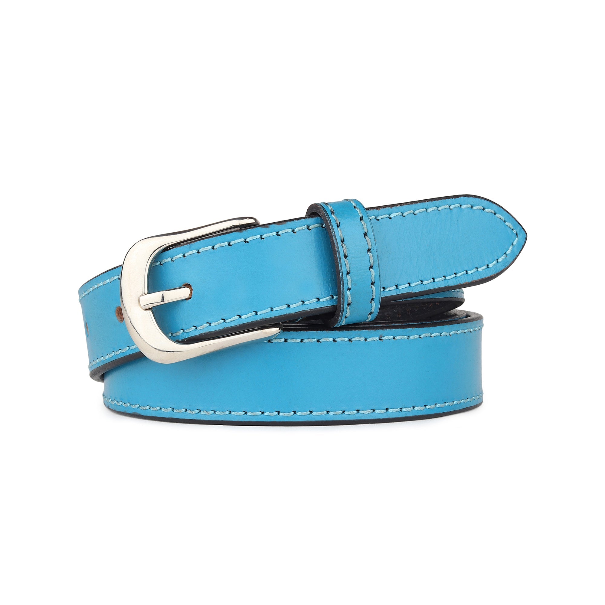 Women's Slim Leather Belt - Blue thumbnail 36