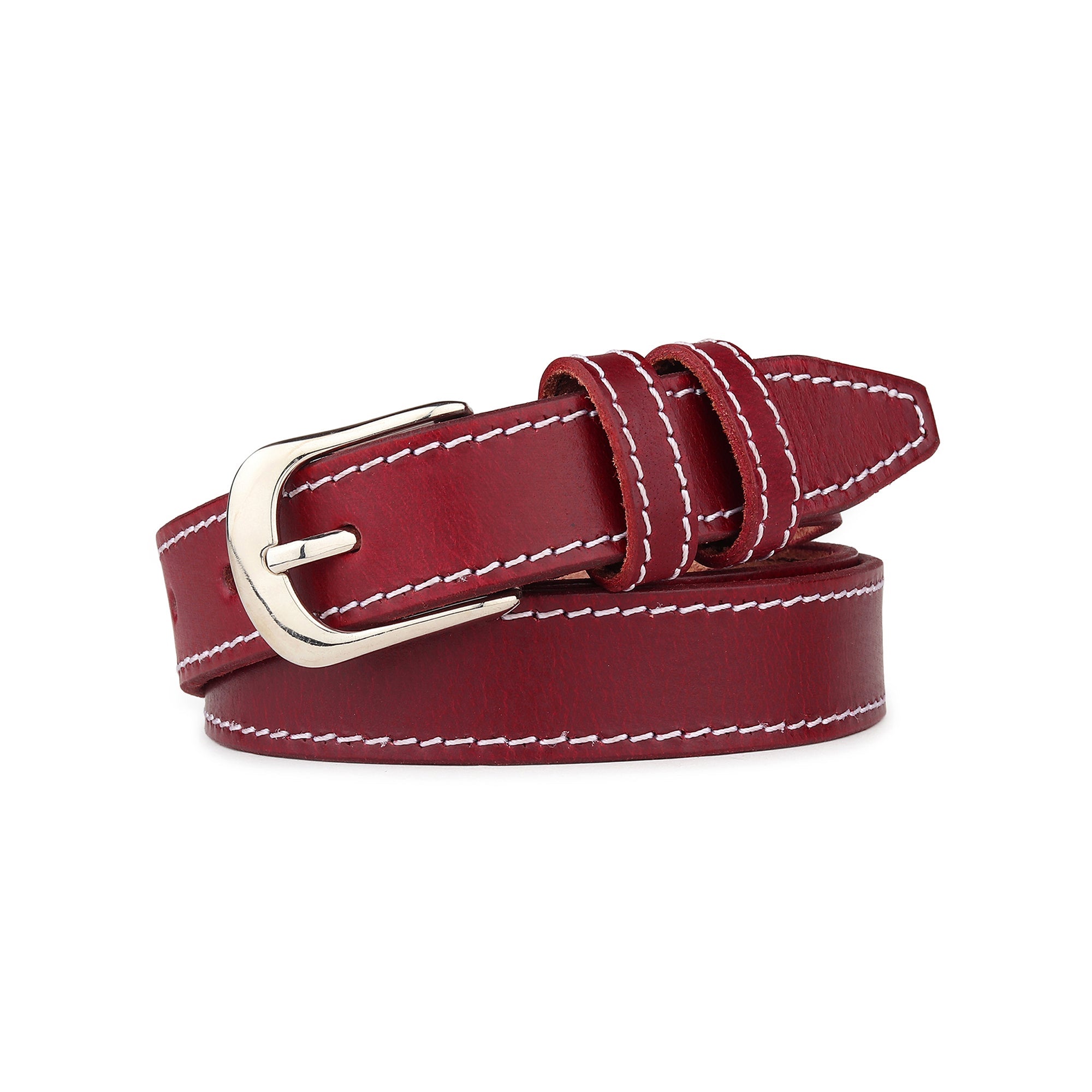 Women's Slim Leather Belt - Cherry Red thumbnail 4