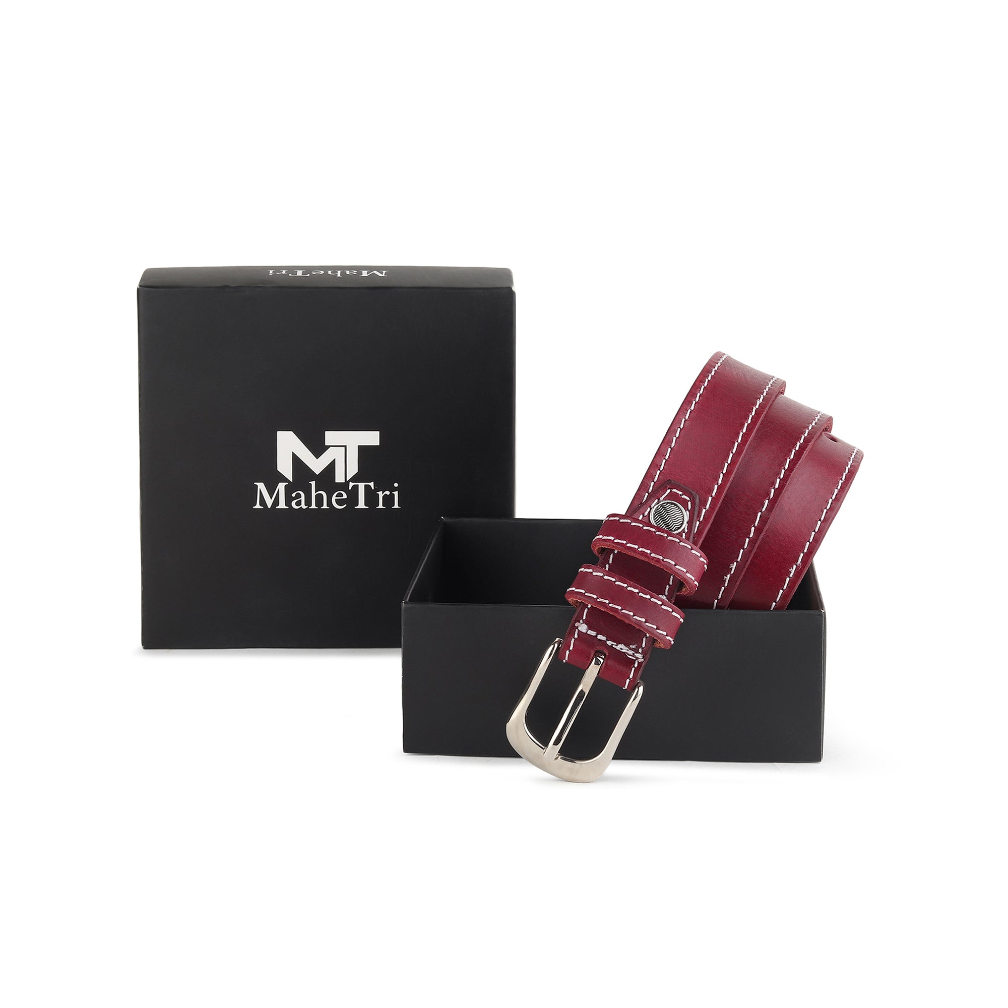 Women's Slim Leather Belt - Cherry Red thumbnail 9