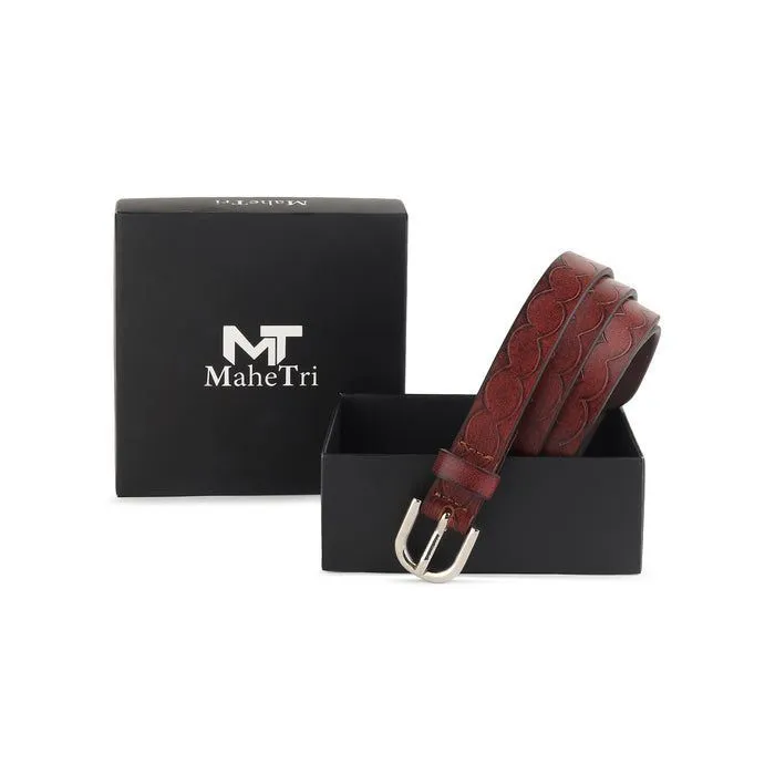 Women's Slim Leather Belt - Maroon