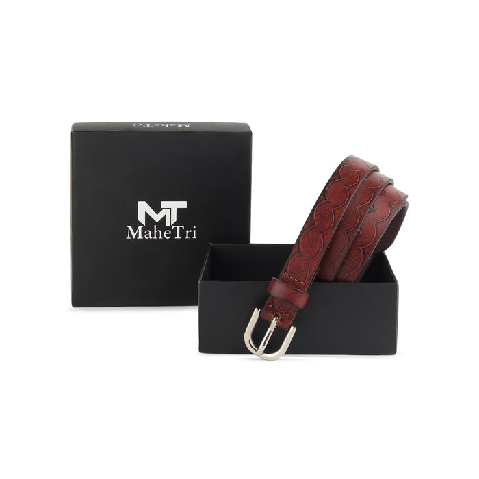 Women's Slim Leather Belt - Maroon thumbnail 10