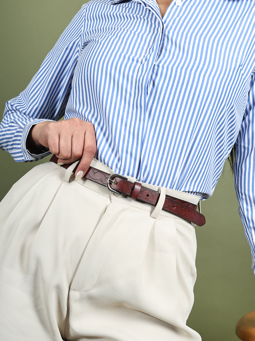 Women's Slim Leather Belt - Maroon thumbnail 12