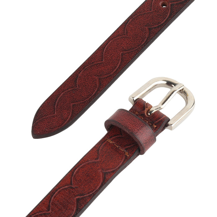Women's Slim Leather Belt - Maroon thumbnail 15