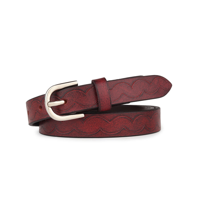Women's Slim Leather Belt - Maroon thumbnail 16