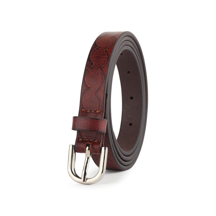 Women's Slim Leather Belt - Maroon thumbnail 5