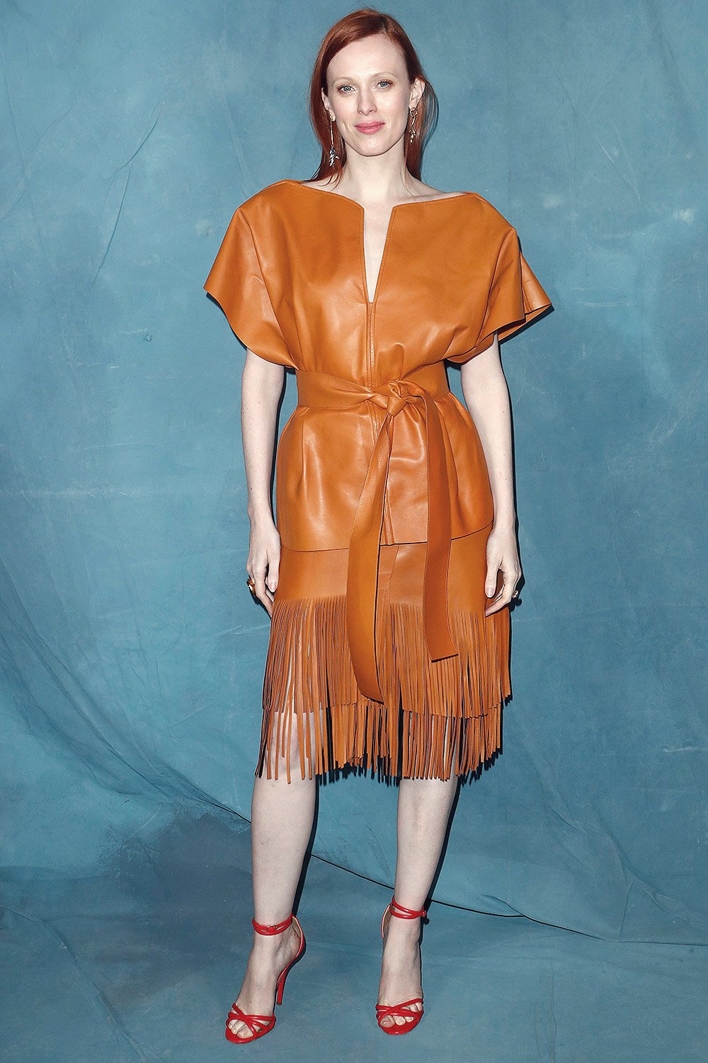 Karen Elson at Givenchy show - Leather Dress