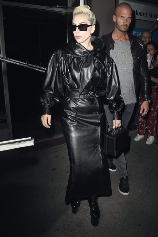 Lady Gaga leaving Electric Lady Studios - Leather Dress