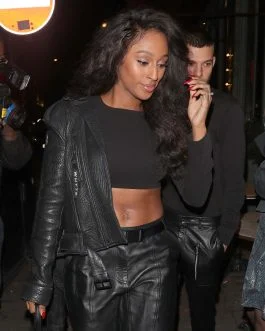 Alexandra Burke at Secsy Fish Restaurant – Leather Jacket