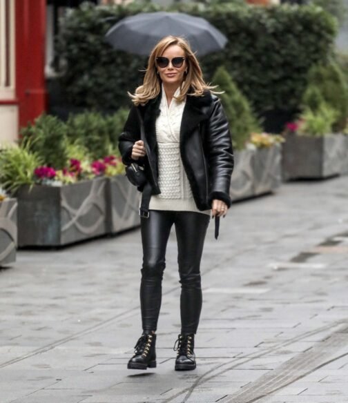 Amanda Holden leaving Global Radio in London - Leather Jacket - Image 4