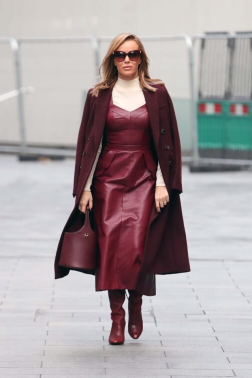 Amanda Holden seen at Global Radio Studios in London - Leather Dress