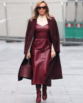 Amanda Holden seen at Global Radio Studios in London - Leather Dress