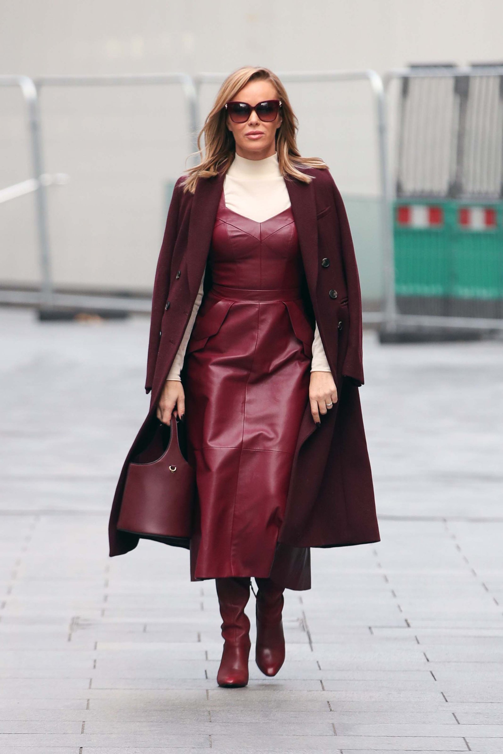 Amanda Holden seen at Global Radio Studios in London - Leather Dress