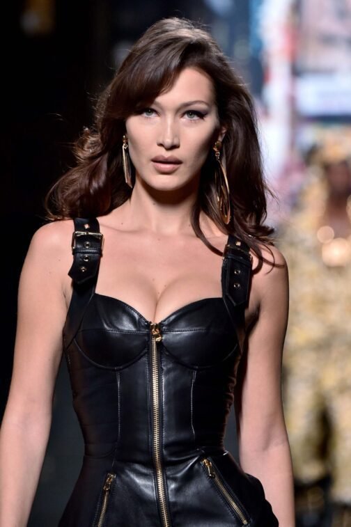 Bella Hadid at Moschino X H&M Fashion Show - Leather Dress - Image 4