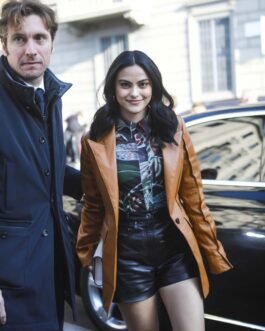 Camila Mendes arrives at the Salvatore Ferragamo Fashion Show – Leather Jacket