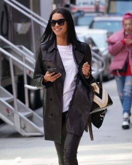 Daiane Sodre is seen in NYC – Leather Jacket