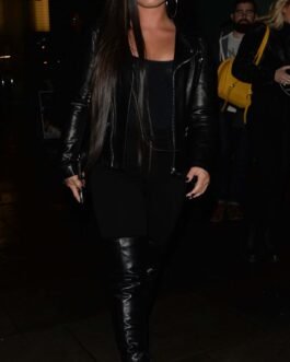 Demi Lovato at the England vs Brazil match – Leather Jacket