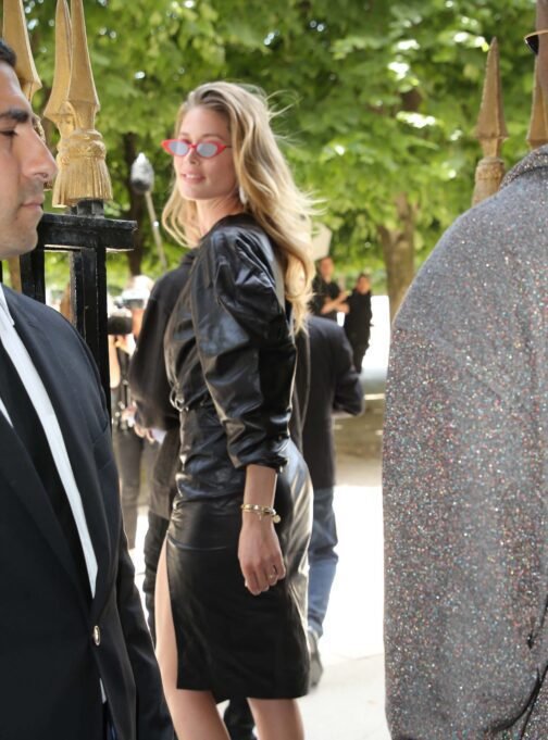 Doutzen Kroes at Louis Vuitton show - Leather Dress - Image 4