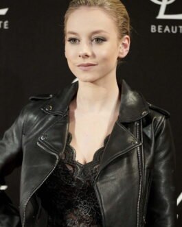 Ester Exposito at Yves Saint Laurent Beaut·The Slim Rouge PurCouture Party – Leather Jacket