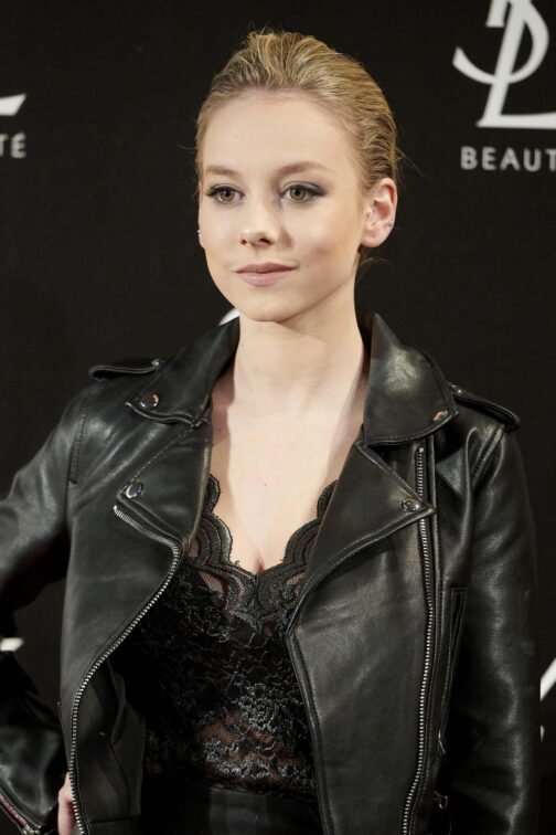 Ester Exposito at Yves Saint Laurent Beaut·The Slim Rouge PurCouture Party - Leather Jacket - Image 2