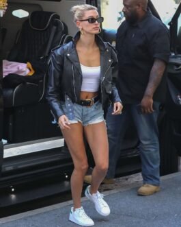 Hailey Baldwin at Bed Bath and Beyond – Leather Jacket