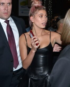 Hailey Baldwin at Magnum Party – Leather Dress