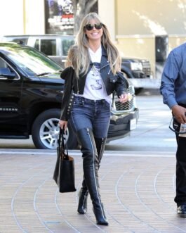 Heidi Klum filming America? Got Talent – Leather Jacket