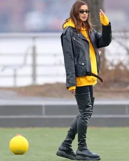 Irina Shayk out in NYC – Leather Jacket