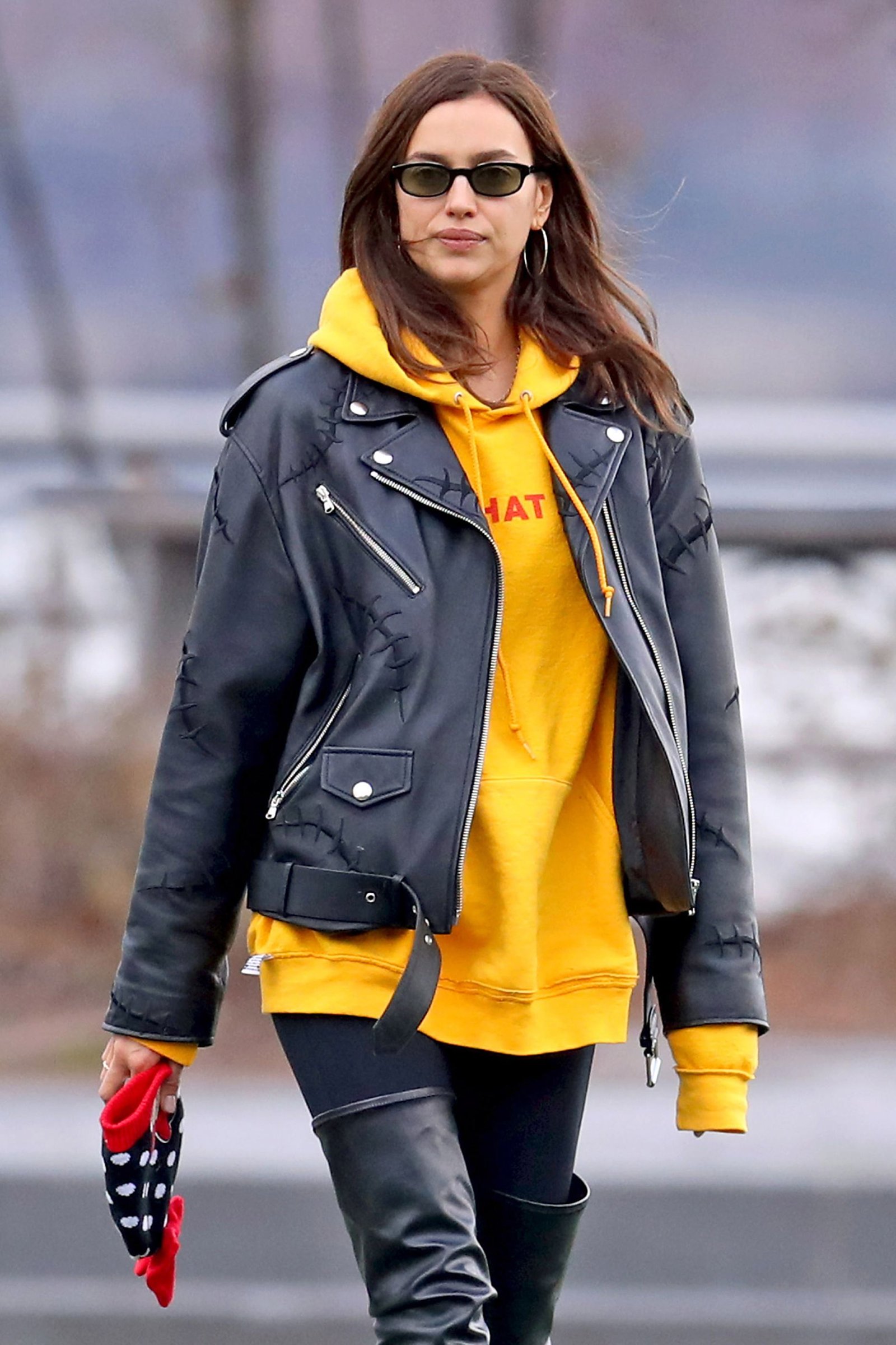 Irina Shayk out in NYC - Leather Jacket