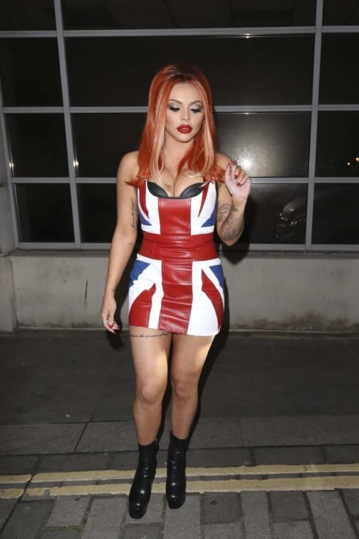 Jesy Nelson at Jade Thirlwalls birthday party - Leather Dress - Image 4