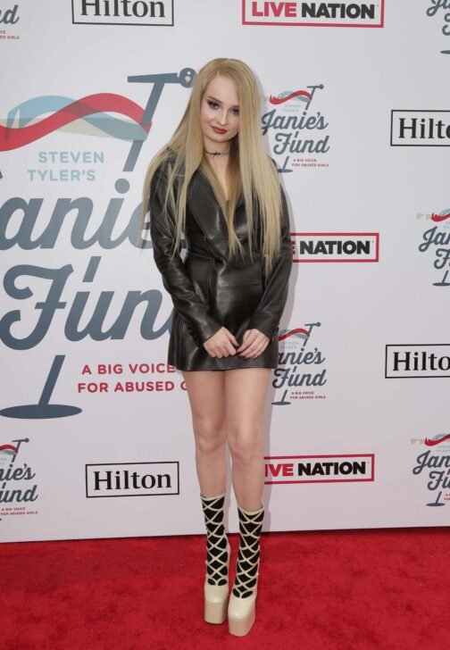 Kim Petras at Steven Tylers GRAMMY Awards Viewing Party - Leather Dress - Image 4