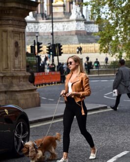 Kimberley Garner driving her Ferrari – Leather Jacket