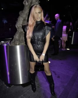 Lottie Tomlinson at Nasty Gal Boohoo event – Leather Dress