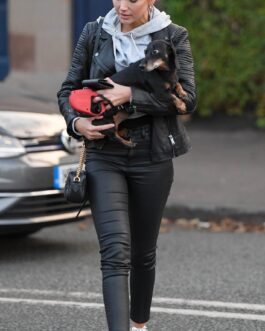 Michelle Keegan out in Hale Cheshire – Leather Jacket