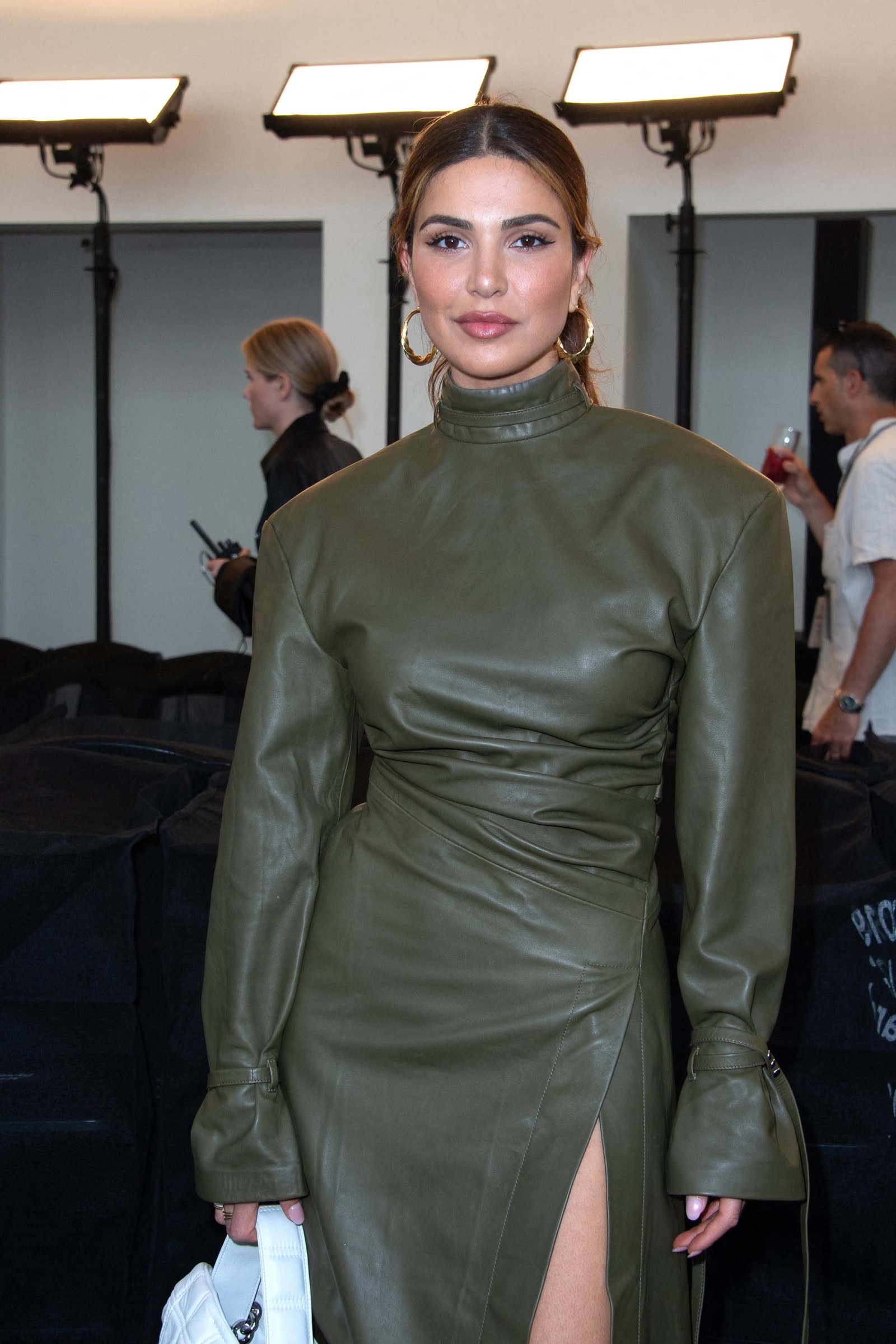 Negin Mirsalehi at Acne Backstage During Paris Haute - Leather Dress - Image 2