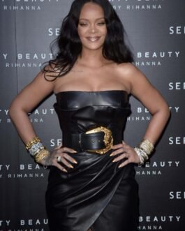 Rihanna at the launch of make-up Fenty beauty line – Leather Dress